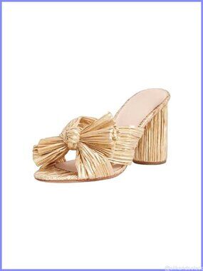 Women's Gold Bow Heels Sandals Bride Wedding Block Chunky Heels Ankle Strap